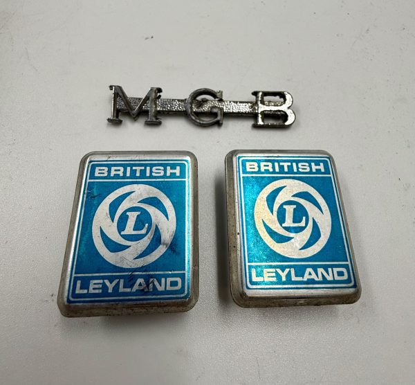 Original MGB Emblem Set - Trunk Badge and British Leyland Fender Emblems