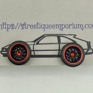 Diecast Wheel Stud Earrings (Black 10 Spoke Red Lip & Stone)