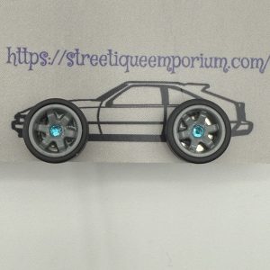 Diecast Wheel Stud Earrings (Dk. Grey 6 Spoke w/ Lt.Blue Stone)