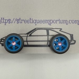 Diecast Wheel Stud Earrings (Blue 6 Spoke w/ Pink Stone)