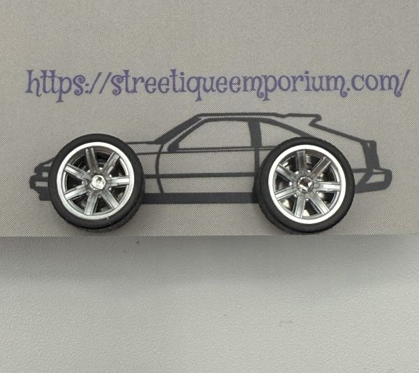 Diecast Wheel Stud Earrings (7 Spoke Silver Clear Crystal Stone)
