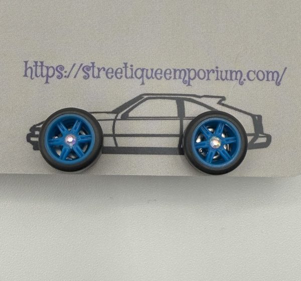 Diecast Wheel Stud Earrings (Blue 6 Spoke Crystal AB)