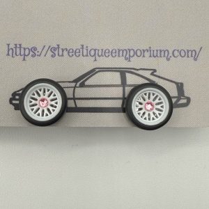 Diecast Wheel Stud Earrings (White Mesh w/Pink Stone)