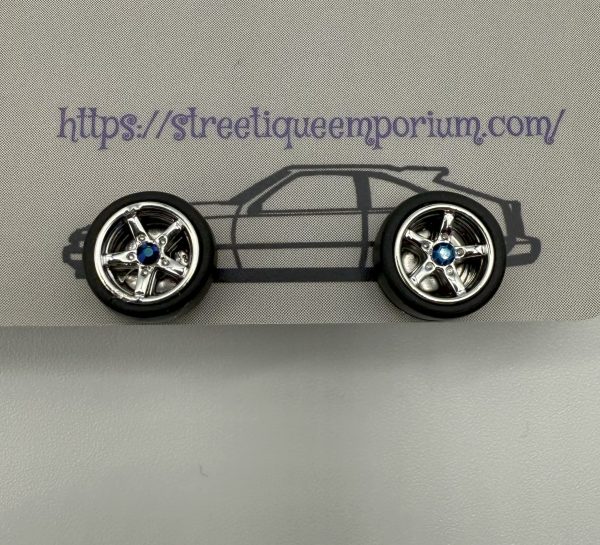 Diecast Wheel Stud Earrings (Chrome 5 Spoke w/Dark Teal Stone)