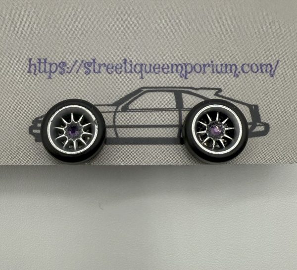 Diecast Wheel Stud Earrings (Silver 10 Spoke w/ Amethyst Purple Stone)
