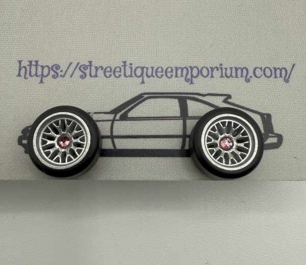 Diecast Wheel Stud Earrings (Silver Mesh w/ Amethyst Purple Stone)